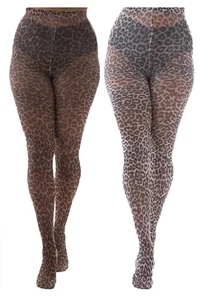 Small Leopard Print Tights Sexy Animal Denim Blue Natural Brown Tan White TLEO - Picture 1 of 5