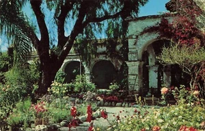 Missione San Juan Capistrano Pepper Tree CA cartolina d'epoca - Foto 1 di 2