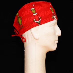 The Cat in the Hat Marry Grinchmas on Red Background Theme Scrub Hat - Picture 1 of 1