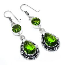 Green Peridot Gemstone Handmade 925 Sterling Silver Jewelry Earring Sz 2.25''