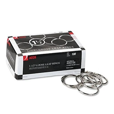  Anillos encuadernadores de hojas sueltas, plata, 100 anillos/caja (72204) 1 1/2 en 1-1/2" Foto 1 de 4