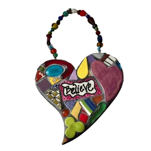 Azulejo de mosaico de estudio corazón colgante de pared vidrio con cuentas cerámica CREER firmado - Imagen 1 de 15