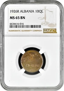 Albania 10 qindar leku 1926 R, NGC MS65 BN, "Kingdom of Albania (1925 - 1938)" - Picture 1 of 2