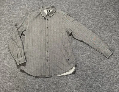 G-Star RAW Mens XXL Gray Striped Herringbone Button Down Shirt Workwear - Image 1 of 4