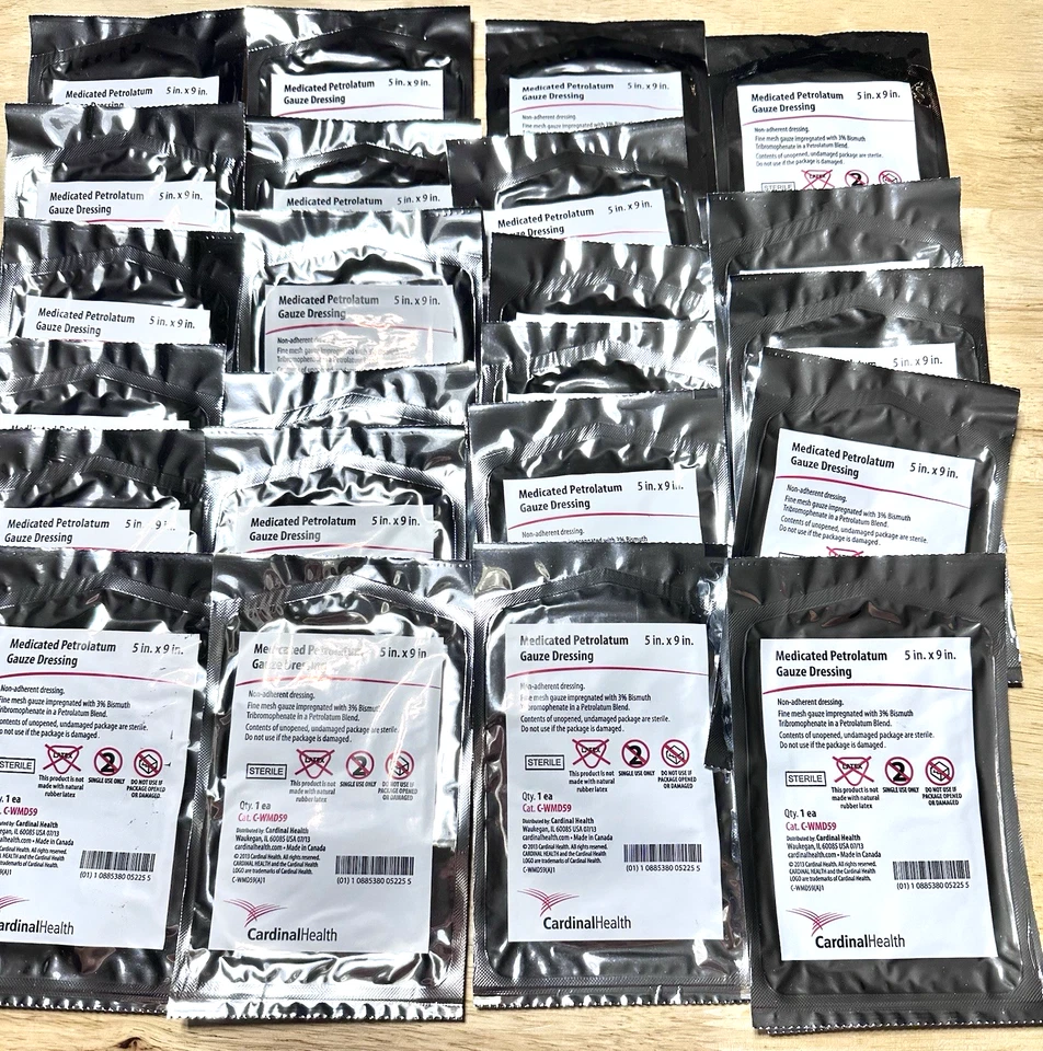 25 Apósitos No Adherentes Gasa Petrolato Medicada Cardinal H, 5" X 9" Caducados Foto 1 de 4