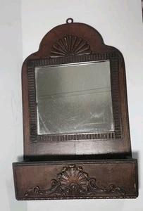 Vtg Antique Wood Mirror With Storage Box Bin Front 17" × 10 Wooden Wall Hanging - Picture 1 of 22