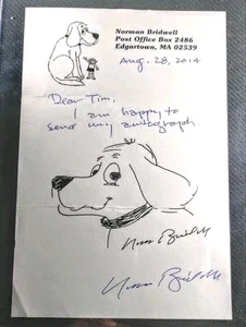 Norman Bridewell Autograph Signed Sketch 6x9 Clifford The Big Red Dog - Picture 1 of 1