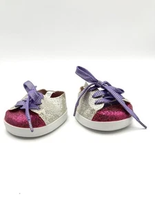 Build-A-Bear Workshop Silver & Pink Glitter Sneakers Shoes with Purple Laces - Picture 1 of 6