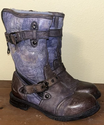 UGG Italy Boots Adela Lamb Fur Shearling Leather Motorcycle Combat 7 B Moto - Image 1 of 4