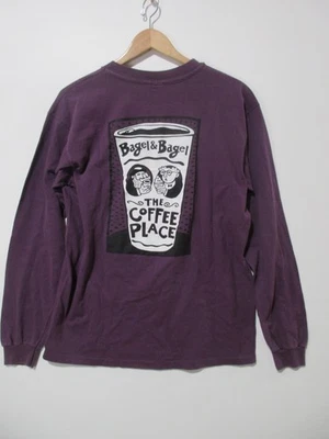 Sz L Vtg USA Made 90s T Shirt Bagels & Bagels The Coffee Place Cotton Long Sle - Image 1 of 4