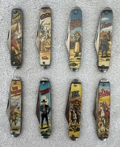 Pocket Knives Rider's of The Silver Screen Set of 8 Hard to Find 3.5” Vintage - Picture 1 of 24