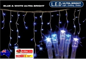 14.5m 480 LED White&Blue Solar Icicle Christmas Lights 8 Functions - Picture 1 of 6