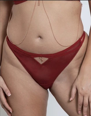 NUEVO CON ETIQUETAS - SCANTILLY por CURVY KATE Malla Transparente Tanga - Talla S - PVP £21 - Rojo Foto 1 de 2