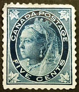 Canada #70 5c Dark Blue 1897 Queen Victoria Maple Leaf Scruffy *MLH* - Picture 1 of 1