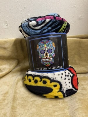 NWT Day of the Dead Skull Multicolor plush Blanket SUGAR SKULLS ROSES - Image 1 of 4