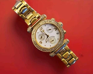 AQUA MASTER WOMEN'S QUARTZ WATCH CHRONOGRAPH DIAMOND BEZEL NEW BATTERY  - Picture 1 of 10