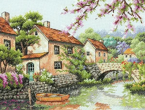 Cross Stitch Kit ~ Dimensions European Countryside Village Canal #70-35330 - Picture 1 of 2