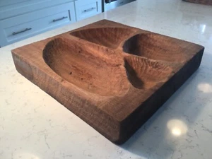 Wooden Rustic Primitive Farmhouse Industrial Square Hand Carved Wooden Tray 17” - Picture 1 of 8