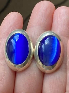 Mexico 925 sterling silver blue cat eye clip on Earrings - Picture 1 of 6