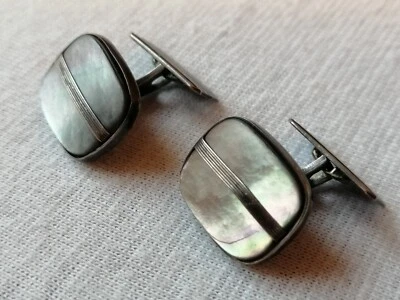 2x Manschettenknöpfe/Manschetten-Knöpfe Vintage Dandy Herren 835Silber&Perlmutt  - Bild 1 von 4