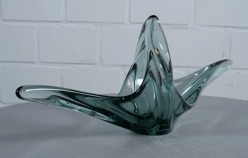 edle Fondeen En Glas Schale Obstschale organisch Zipfelglas Turmalin 1960er J. - Bild 1 von 4