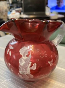 Fenton Pitcher Cranberry Mary Gregory Numbered Hand Decorated Signed #923/1850 - Picture 1 of 8