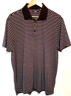 JACK NICKLAUS Golden Bear logo L black white stripe polo golf shirt polyester - Image 1 of 4