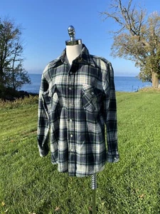 Vtg OSHKOSH B'GOSH Wool Shirt Blue Plaid Long Excellent! Mens Size Large - Picture 1 of 10