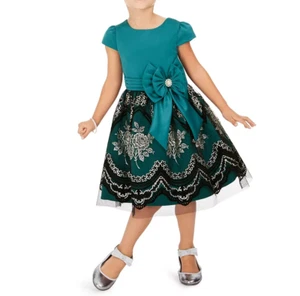 RARE EDITIONS Little Girls Glitter-Print Bow Dress Size 6X - Picture 1 of 3