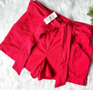 Ann Taylor Loft Red Belt Tie Front High Waist Shorts 6 Denim - Picture 1 of 3