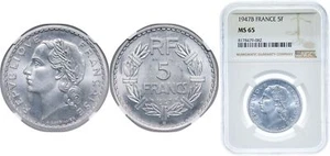 France 1947 B 5 Francs Aluminium NGC MS 65 - Picture 1 of 1