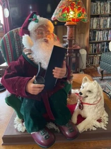 Holiday Creations animierter Weihnachtsmann mit Hund bewegt sich leuchtet Lieder spielen Vintage - Bild 1 von 10