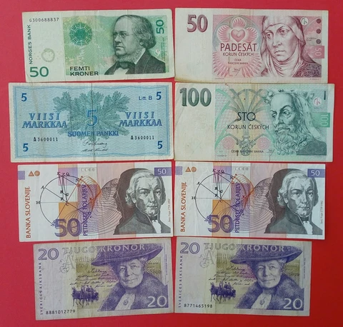 100 KORUN CZECH 1997/ 50 KRONER Norway 2011/5 Markkaa FINLAND 1963/20 Kr Sweden Cover
