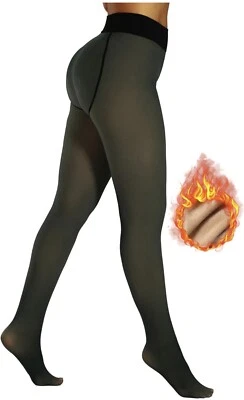 HONENNA Fake Translucent Fleece Lined Tights,Curvy Warm Winter Green. 1X - 2X - Image 1 of 4
