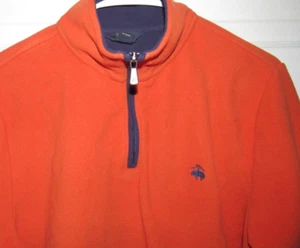 BROOKS BROTHERS Mens Medium Orange 1/4 Zip Fleece Sweatshirt Blue Logo Long Slv - Picture 1 of 5