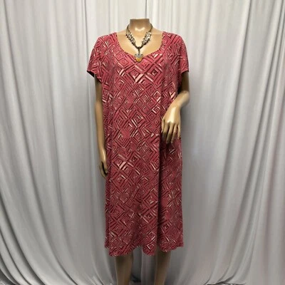 White Stag Midi Dress Womens Size XL Geometric Rose Print Short Sleeve Stretchy - Image 1 of 4