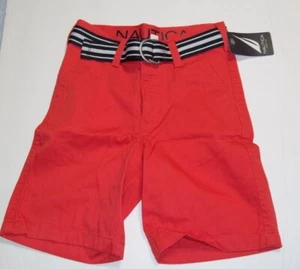 NEW Nautica boys sz 5 chino long shorts red with navy belt - Picture 1 of 2
