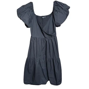 Nasty Gal Puffärmel Wickel Hängerchen Midikleid schwarz US 6 minimalistisch - Bild 1 von 5