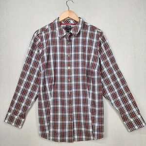 Camisa con botones Talbots sin hierro talla grande 14W a cuadros manga larga roja metálica - Imagen 1 de 9