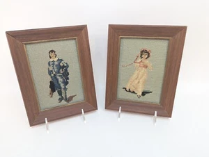 Par de retratos antiguos a punta de aguja en estilo Jane Austen - Imagen 1 de 5