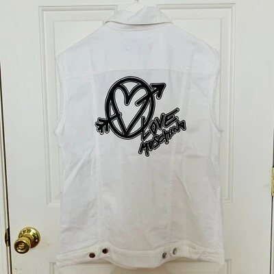 LOVE MOSCHINO WITH EMBROIDERED LOGO WHITE DENIM VEST JACKET MSRP $300 - Image 1 of 4