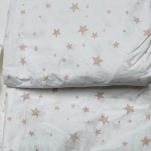 Pottery Barn Kids Brown Light  Stars Full Size Fitted Flat Sheet White Organic - Picture 1 of 4