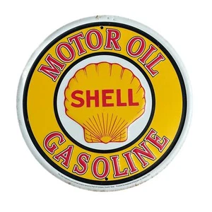 Shell Motor Oil & Gasoline Round Embossed Tin Metal Sign 12” Man cave Decor - Picture 1 of 4