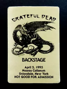 Grateful Dead Backstage Pass Nassau Coliseum NY 4/2/93 4/2/1993 Dragon Serpent - Picture 1 of 10