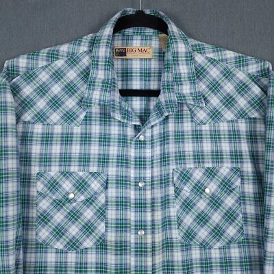复古 Big Mac Western Pearl Snap 男式 2XL 绿色格子工作服长袖美国 — 第 1/4 张图片