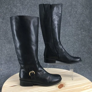 Me Too Boots Womens 11 M Dee Tall Riding Black Leather Buckle Side Zip Heels - Picture 1 of 17