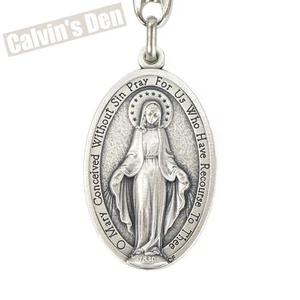 Miraculous Medal of Immaculate Conception Silver Tone Keychain Keyring Italy - Picture 1 of 6