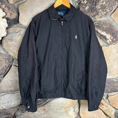 Jaqueta polo masculina vintage Ralph Lauren tamanho M preta Harrington bombardeiro desbotada pelo sol - Imagem 1 de 4