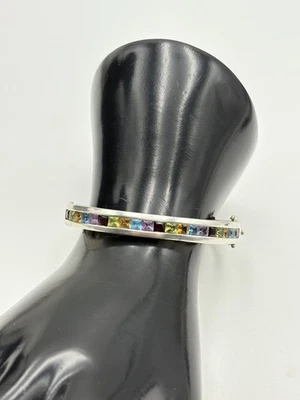 PLATA ESTERLINA 925 PIEDRAS PRECIOSAS MULTICOLOR 7.25" BRAZALETE BRAZALETE 5.9mm 21.8g Foto 1 de 4