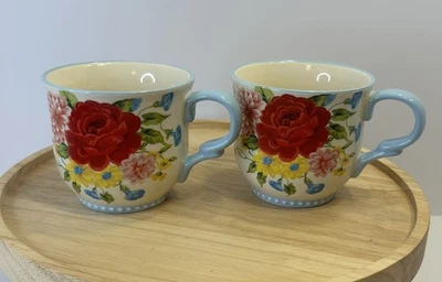 Set Of 2 Pioneer Woman Sweet Rose Mug 14.5 oz Blue Handle Floral Stoneware EUC - Image 1 of 4